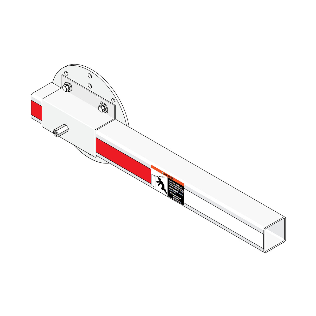 Doorking 1601-571 Plastic Barrier Arm (12 Ft), shown with mounting hardware