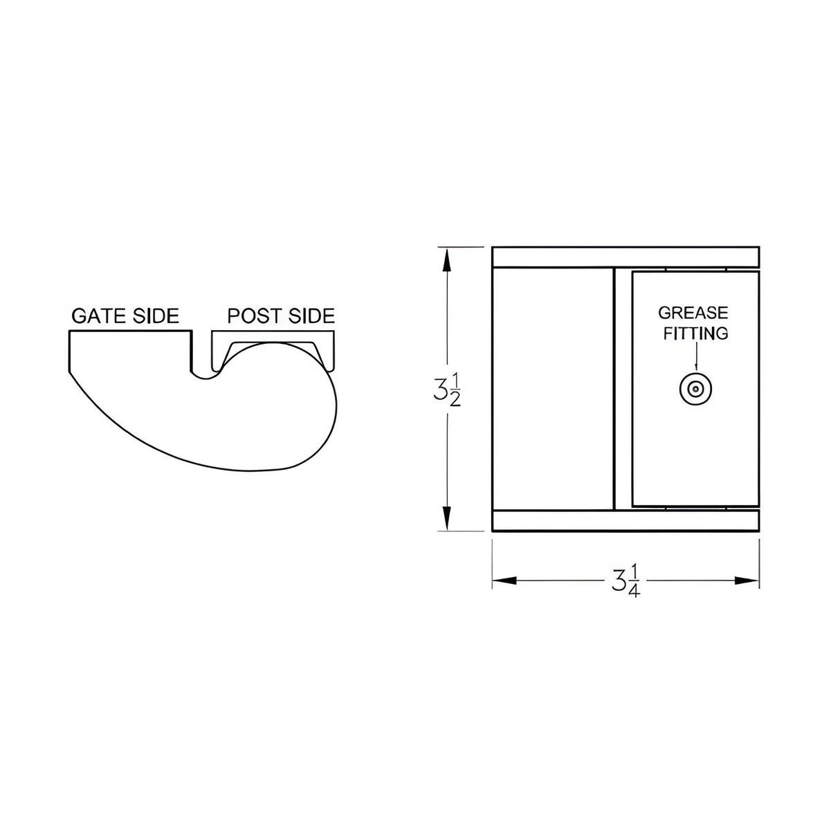 LiftMaster 2060P Tamperproof Roller Bearing Hinge, dimensions