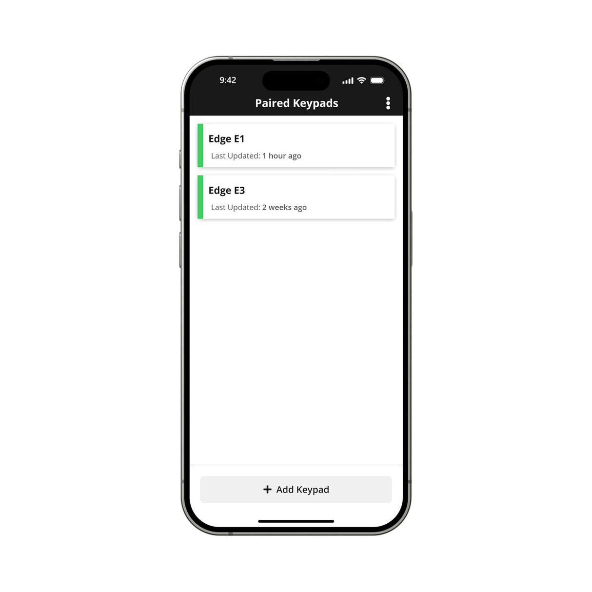 Security Brands Edge E1 Smart Keypad for Gates, showing app on a smartphone