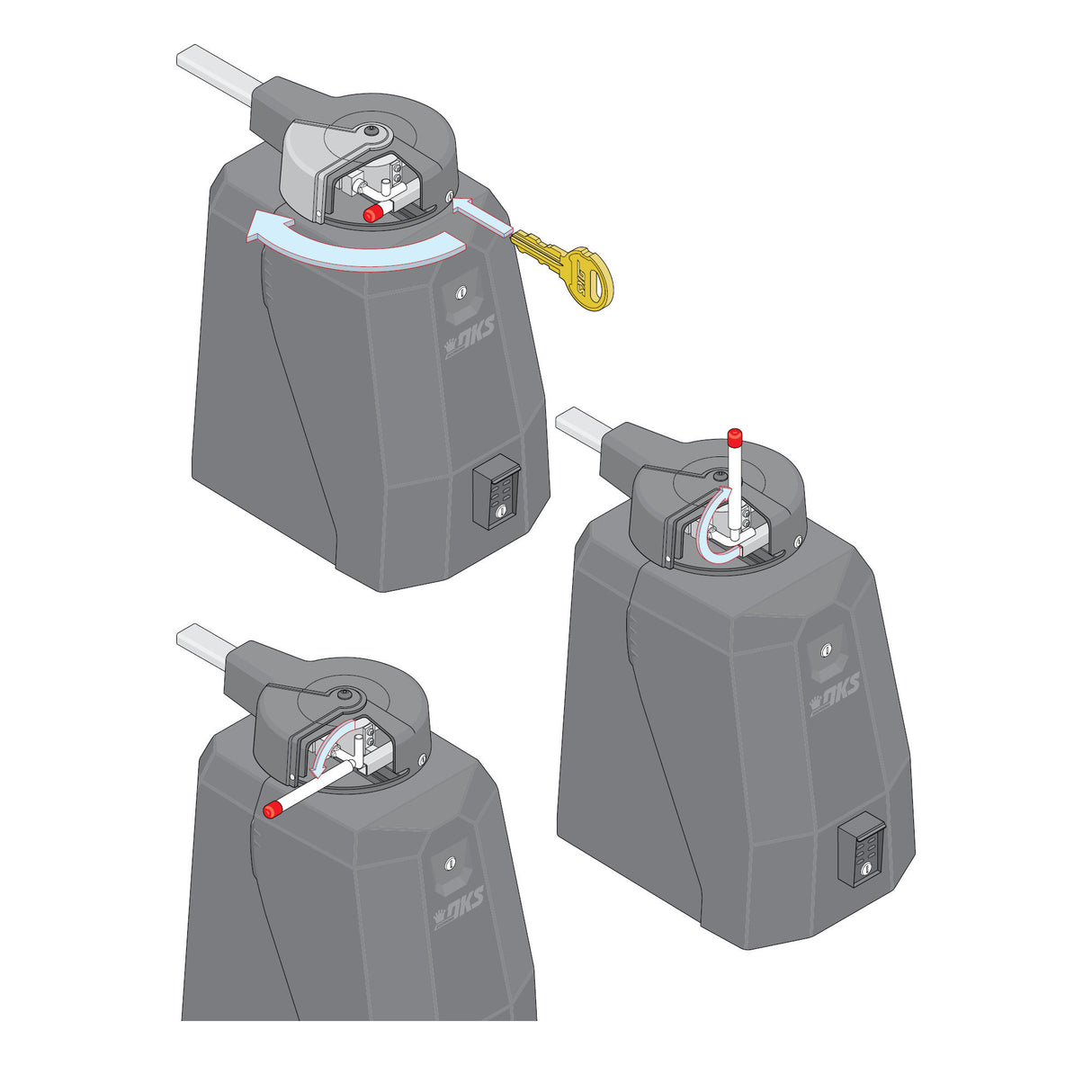 Doorking 6524 Swing Gate Opener, manual override diagram