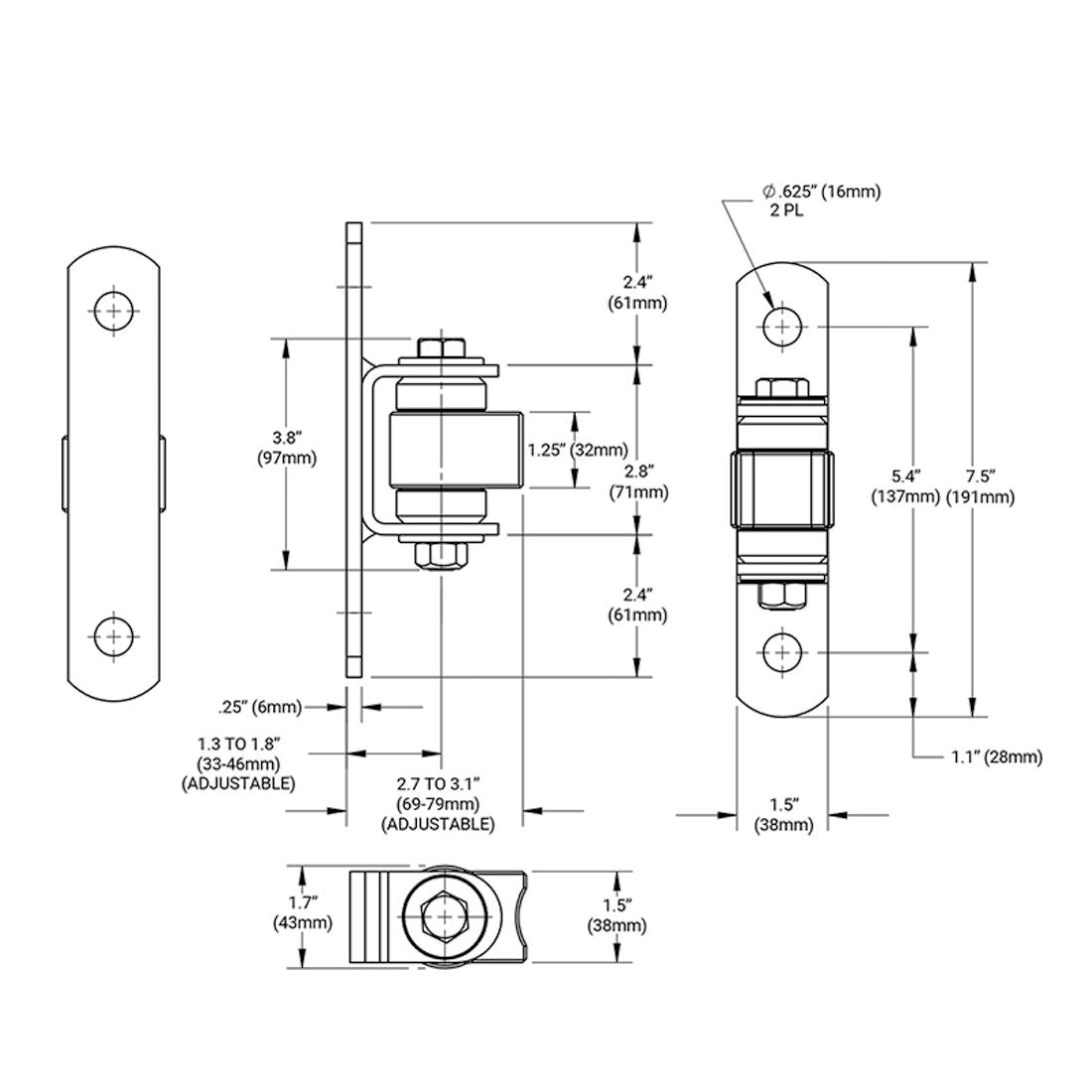 D&D CI3770 Gate Hinge dimensions