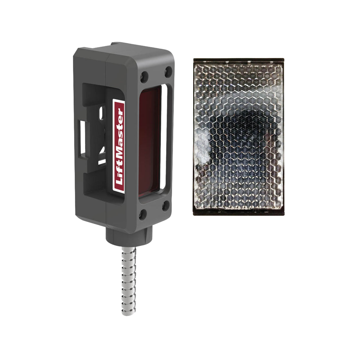 LiftMaster CPS-RPEN4 Retro-Reflective Photoeye, shown with refelctor