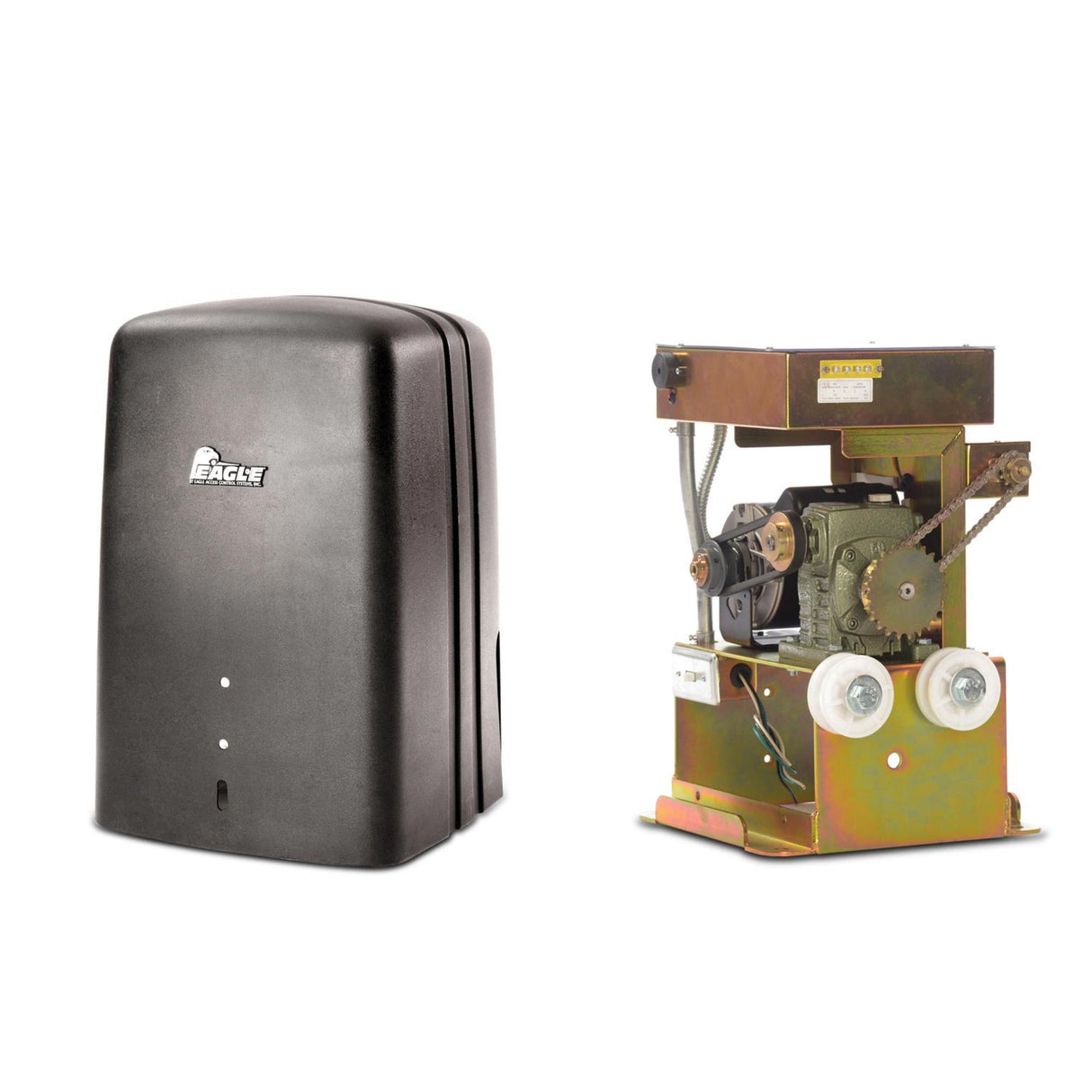 Eagle 1000-FSC Slide Gate Operator- 1/2 HP, shown with and without a cover