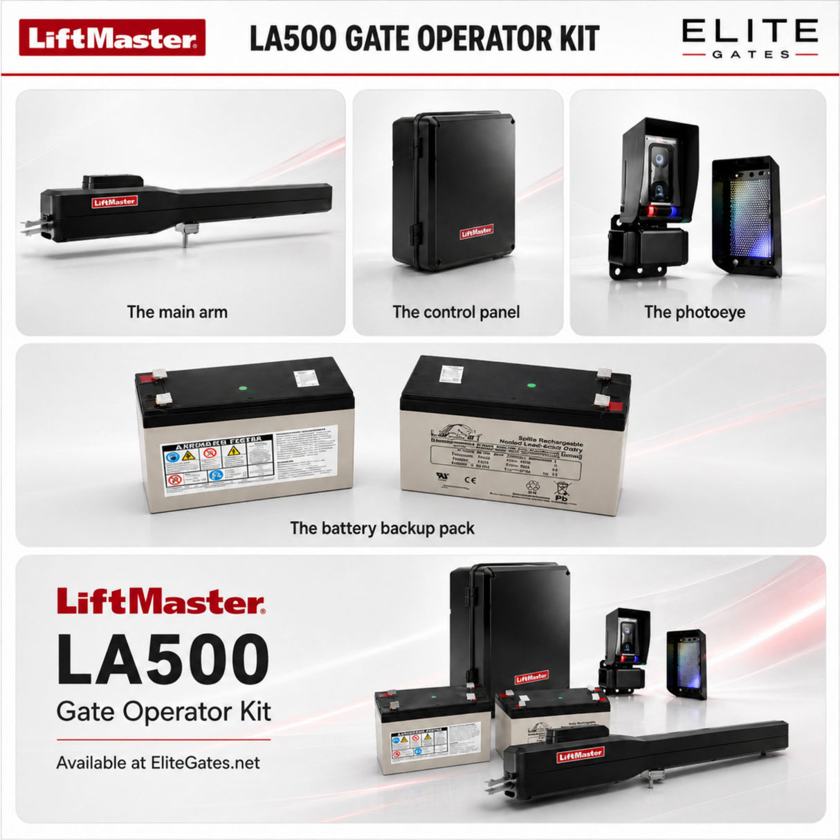 Kit de accionamiento para cancela batiente simple LiftMaster LA500UL