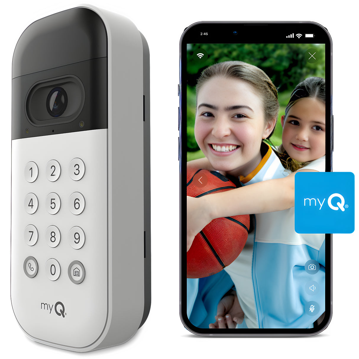 Liftmaster VKP1-LM Wireless Video Intercom, showing the app on a smartphone