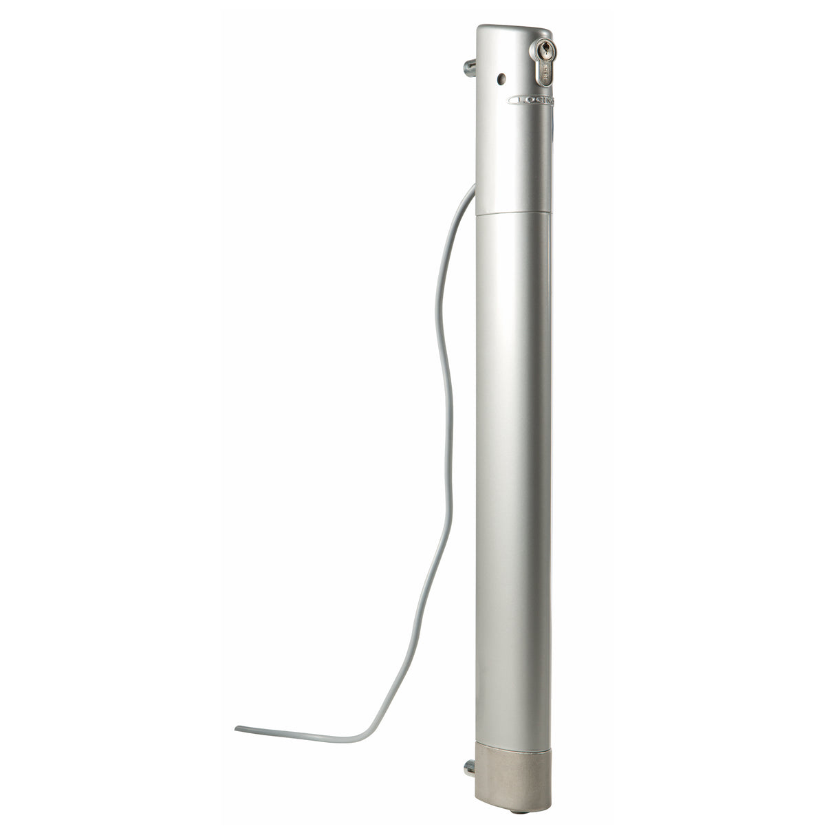 Locinox ELECTRADROP Motorized Drop Bolt for Automated Gates, silver with wire showing