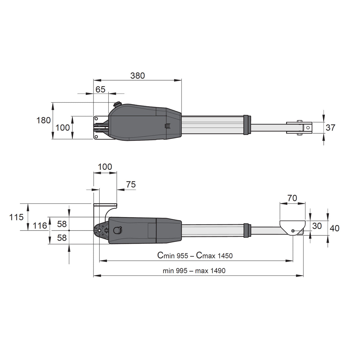 Maximum Controls - MAX SUPER ARM 1300, dimensions