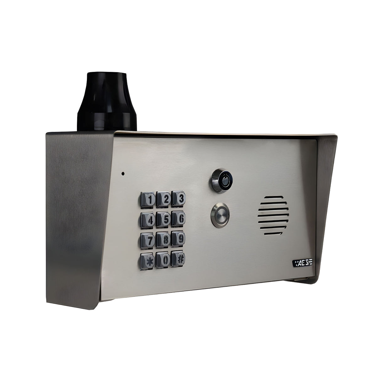 AES PRIME7-PSK-US is a premium stainless steel pedestal-mount cellular intercom, side view