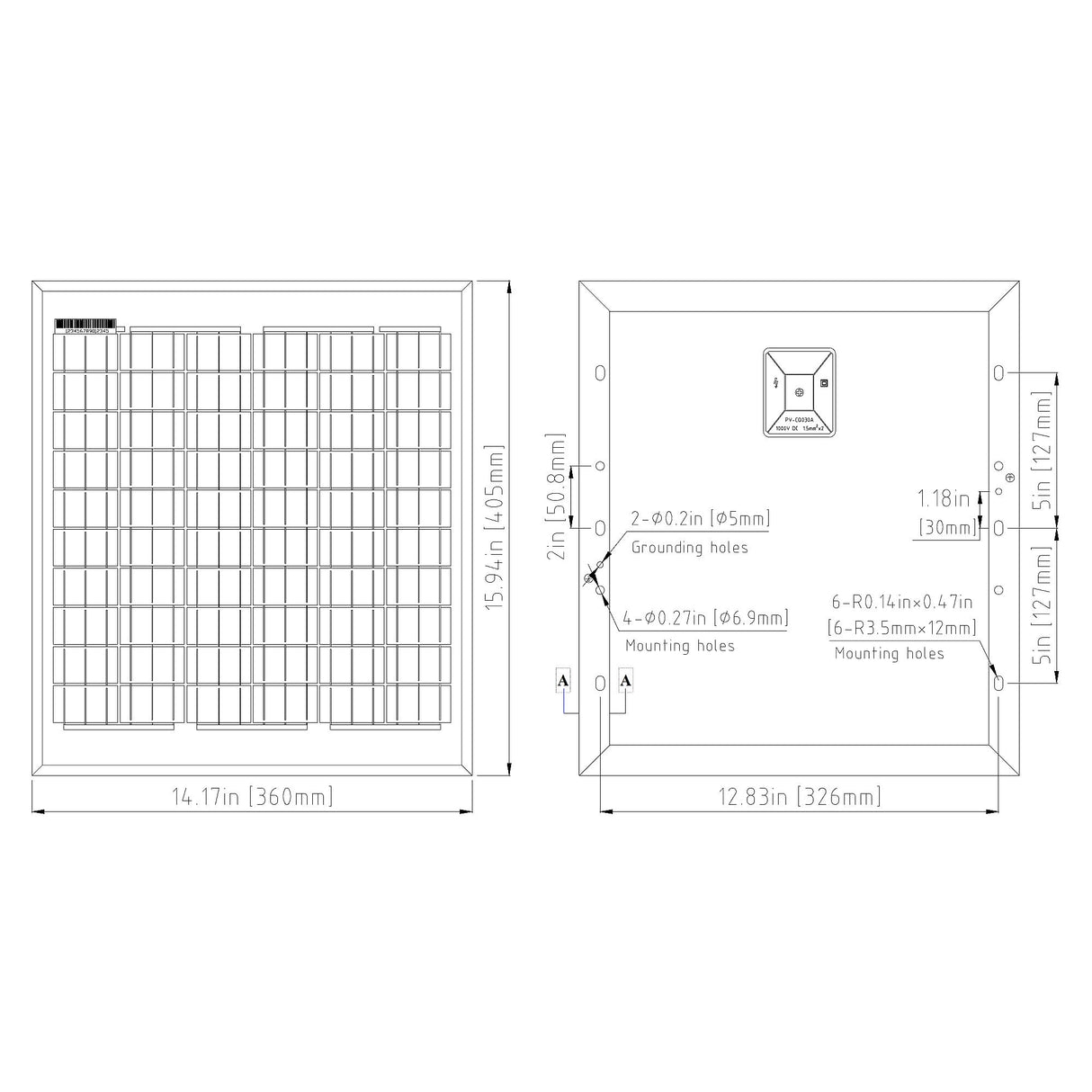 Elite 20W Solar Panel Kit for Gate Operators - 24V, dimensions