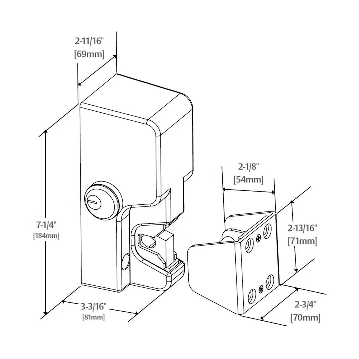 Securitron GL1 Electric Gate Lock, dimensions