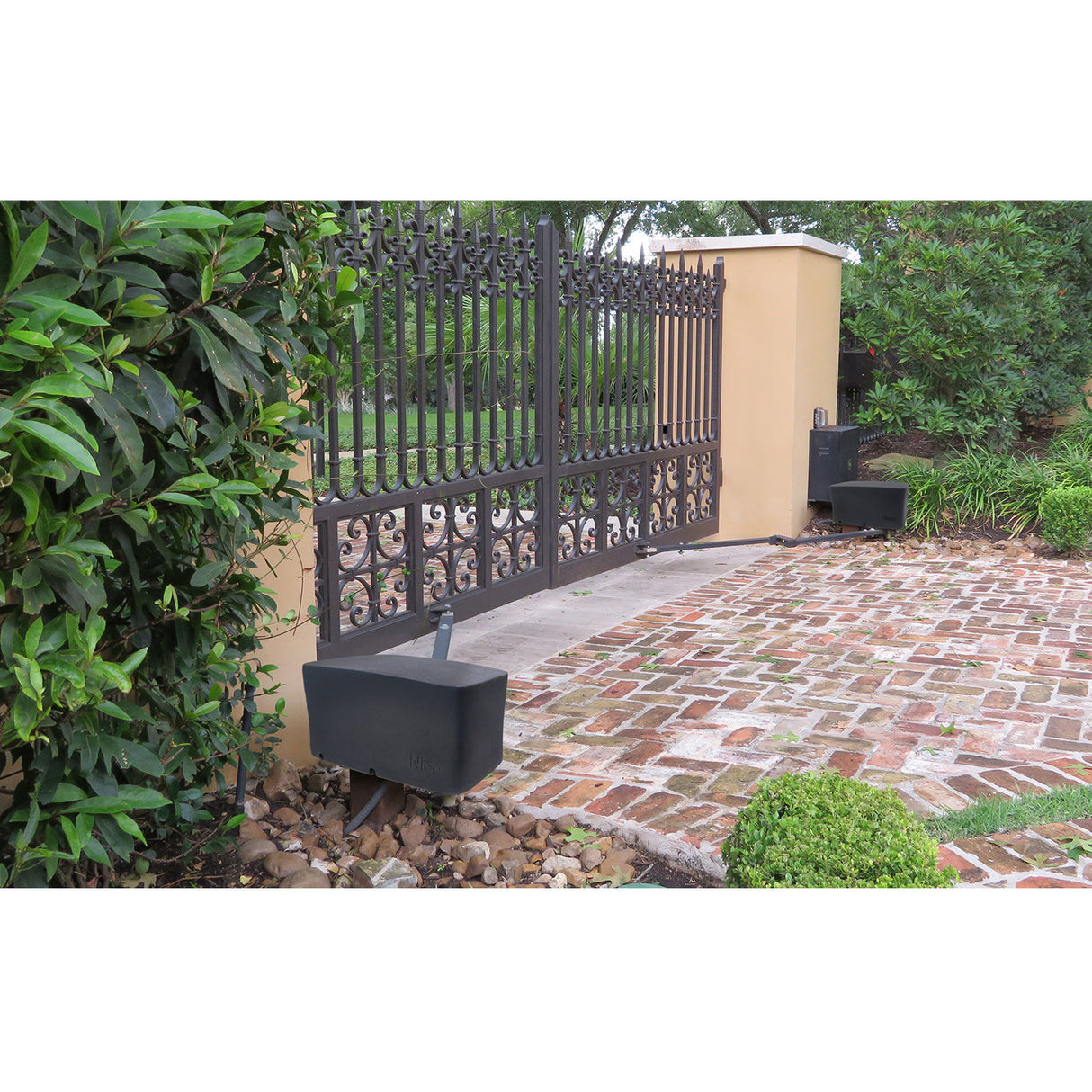 HySecurity Vanguard 3501 Swing Gate Operator, shown on a gate