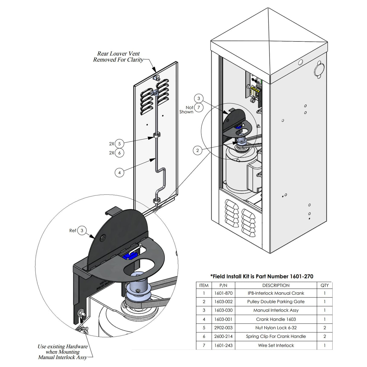 DoorKing 1601-270 Manual Release Kit for Barrier Gates, parts illustration