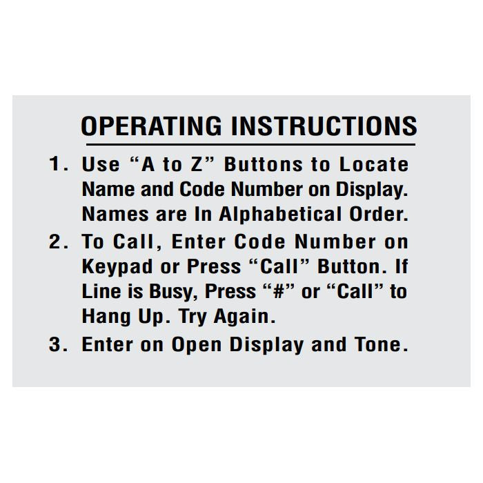 Doorking 2599-185 Instruction Label