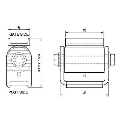 Liftmaster 3110P Adjustable Gate Hinge, dimensions