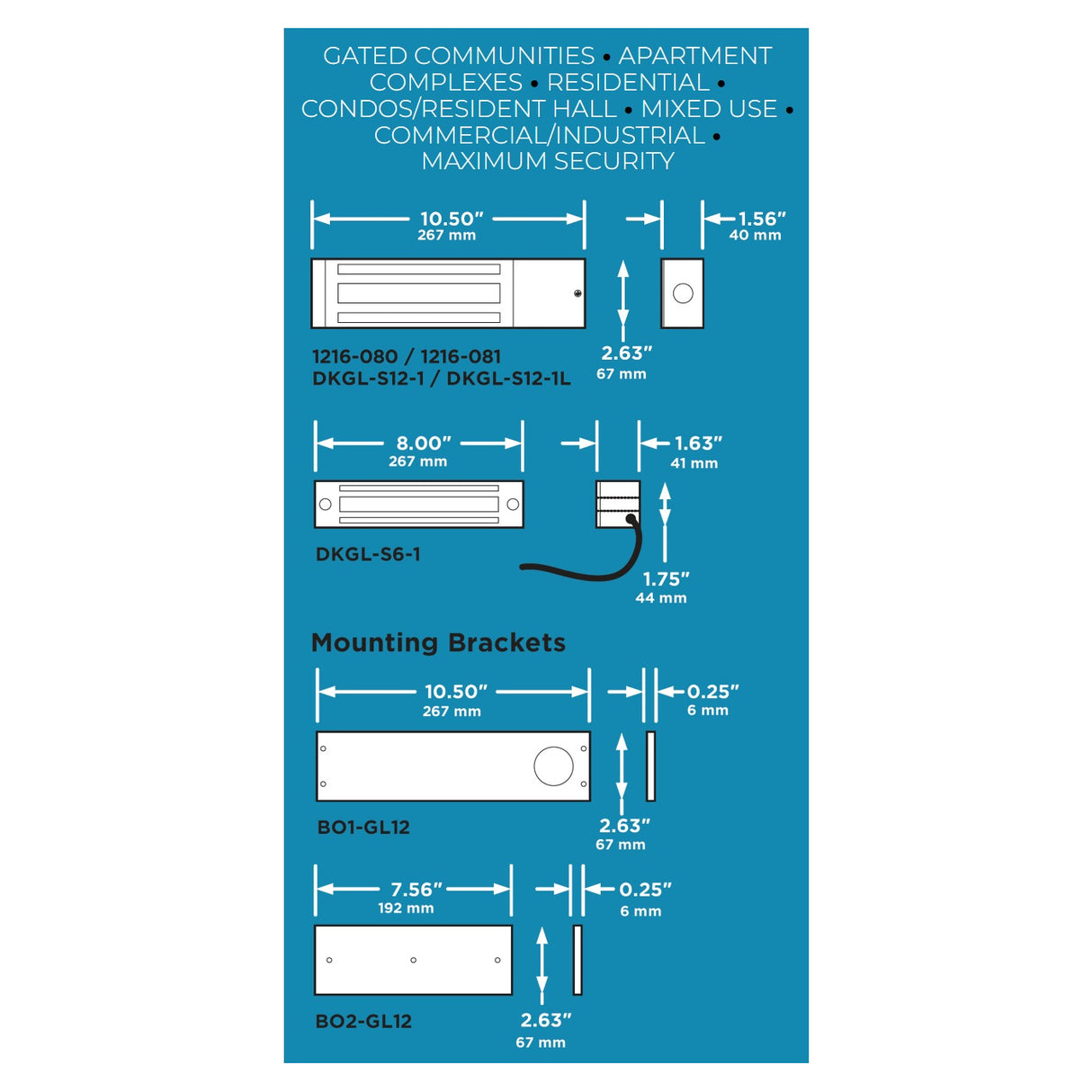 Doorking Dkgl-S12-1 Gate Maglock, dimensions