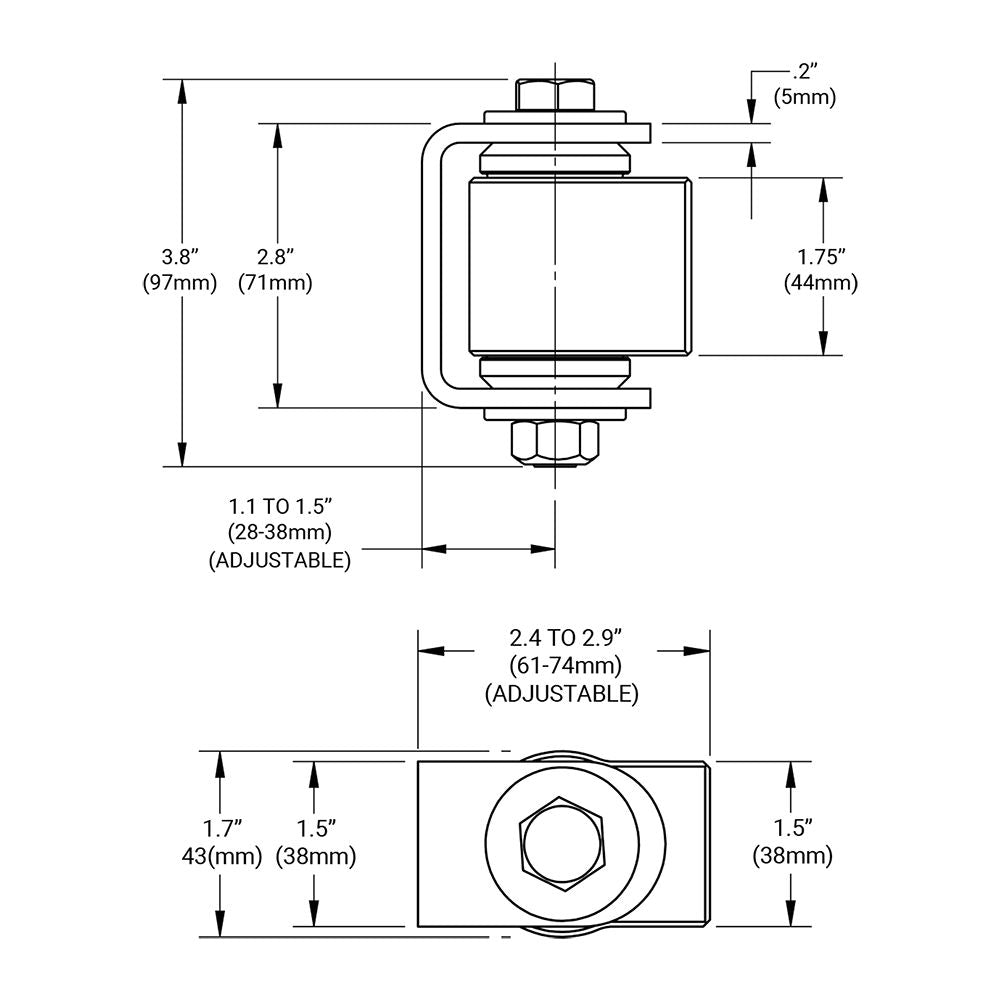 D&D CI3300 Weld-On Gate Hinge, dimensions