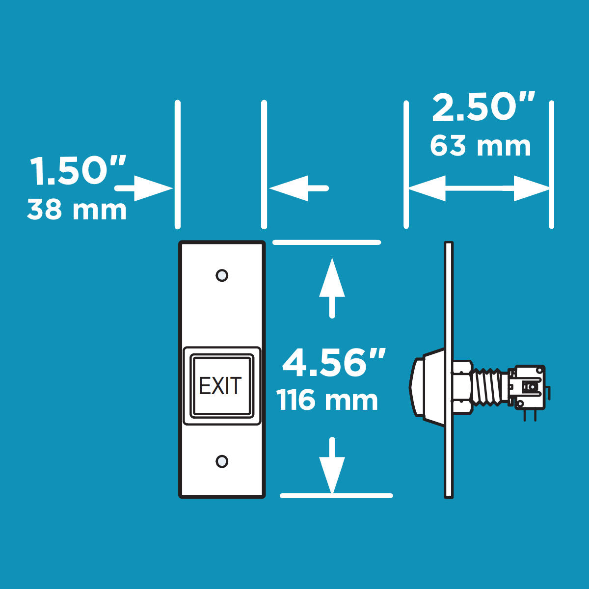Doorking 1211-081 Exit Button, dimensions