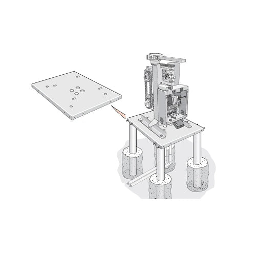 LiftMaster MPEL Mounting Base for Gate Operators, shows installed on posts