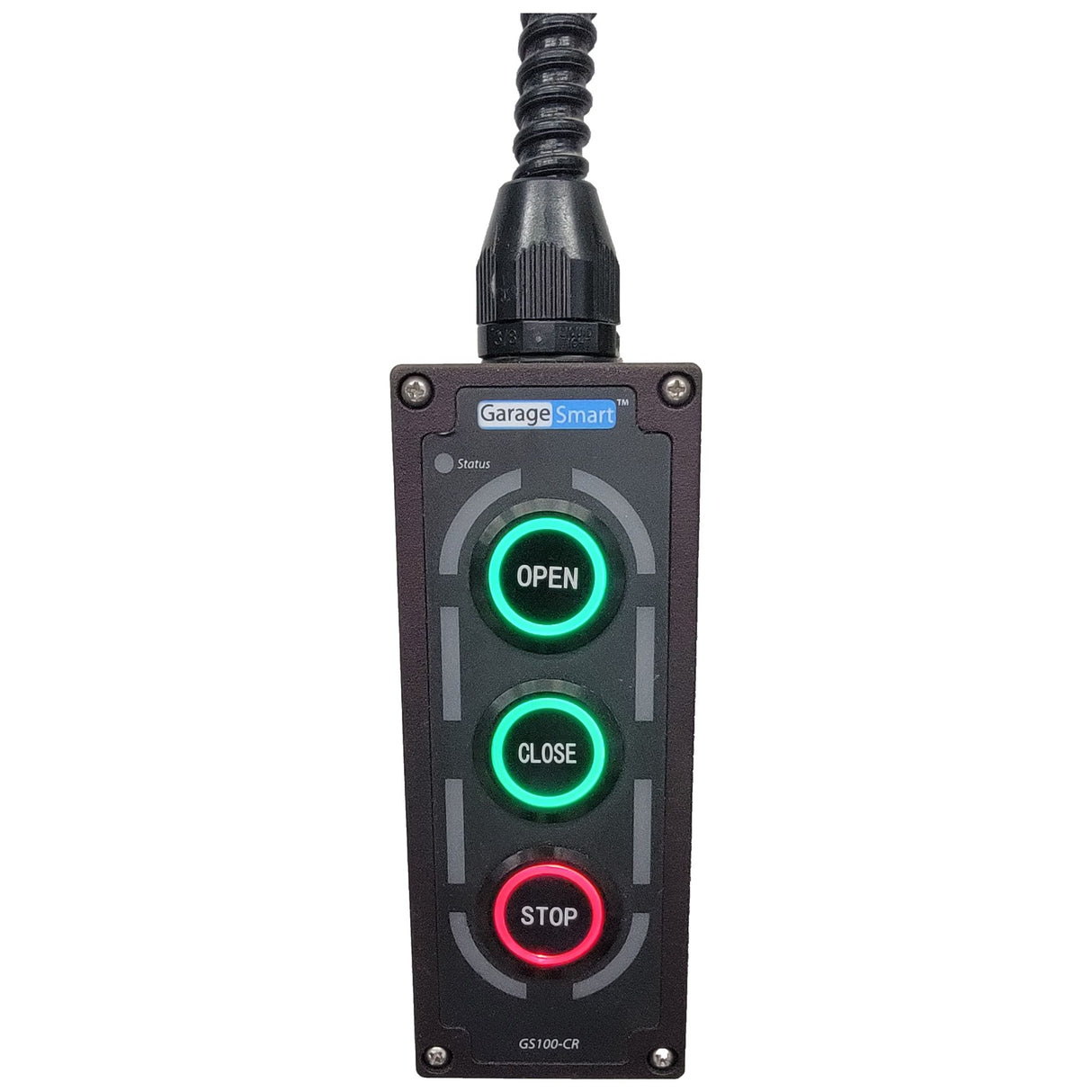 GarageSmart GS100-CR WiFi Smart 3-Button Station (shown with harness)