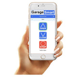 GarageSmart GS100-C app shown on an iphone