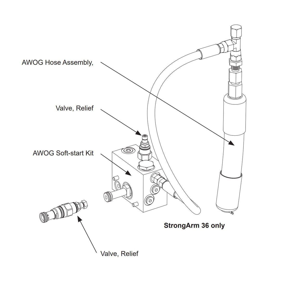 HySecurity MX000618 Face Down AWOG Hose Assembly, illustration