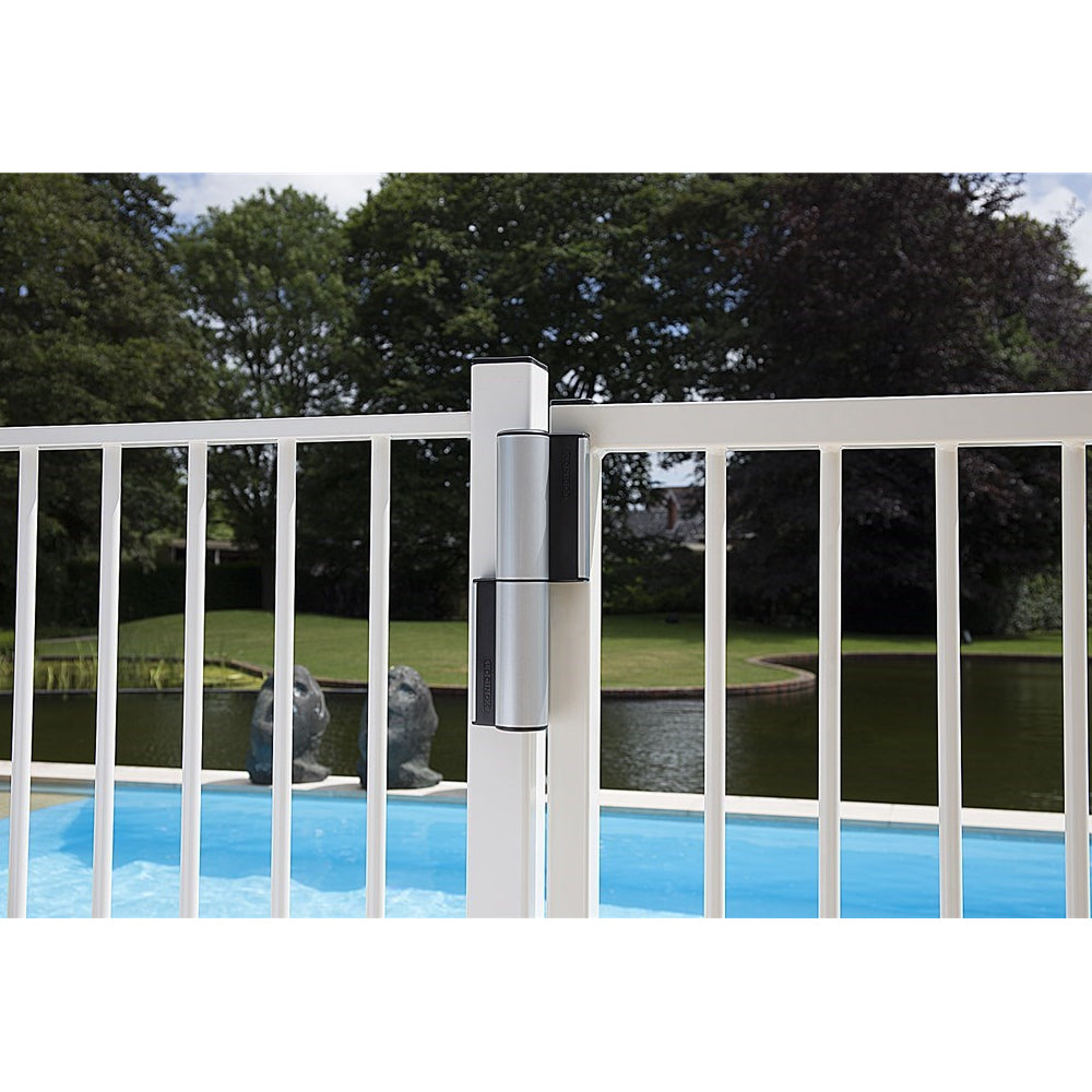 Locinox TIGER-ZILV Hydraulic Gate Closer / Hinge (shown on a pool gate)