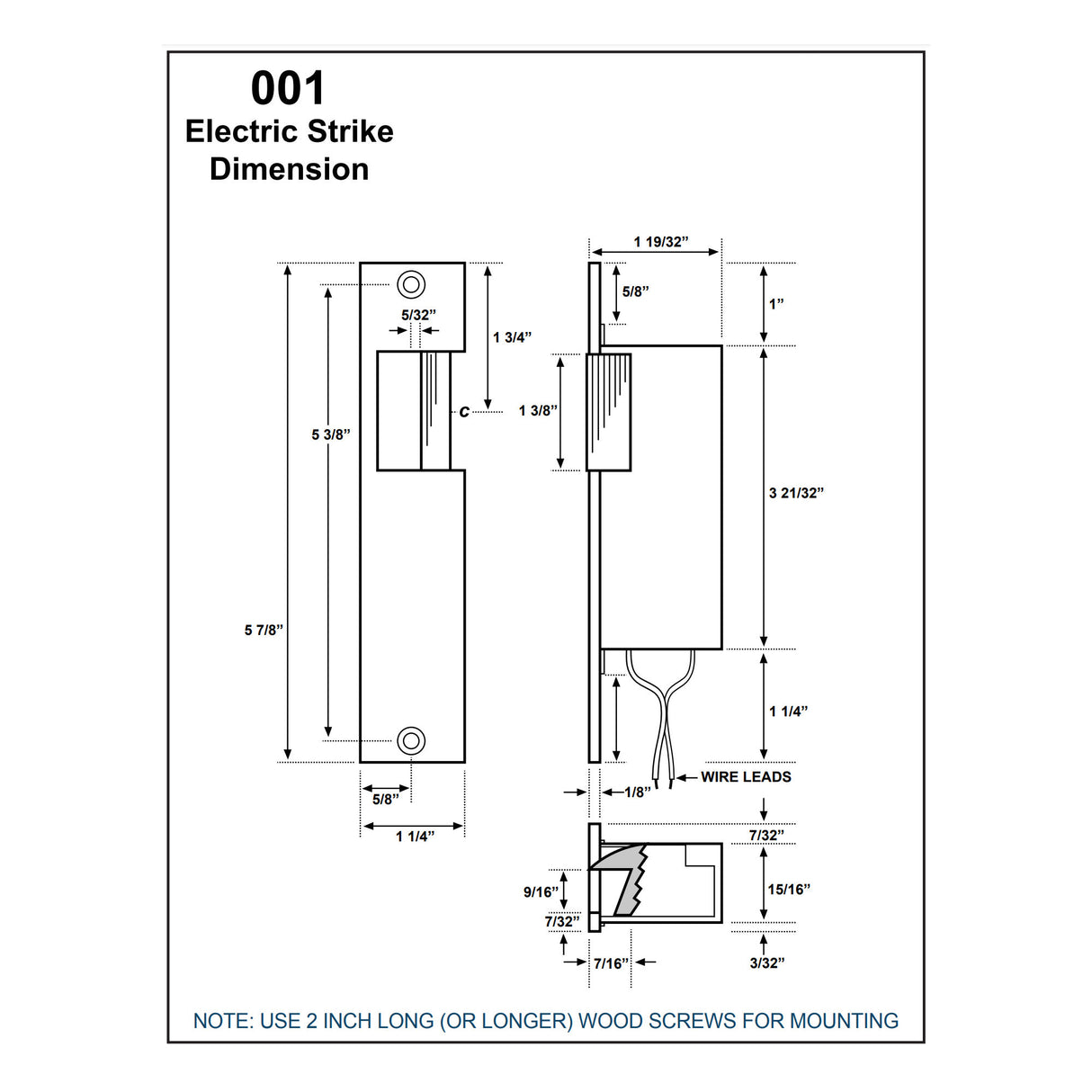 Trine 001 Electric Strike dimensions