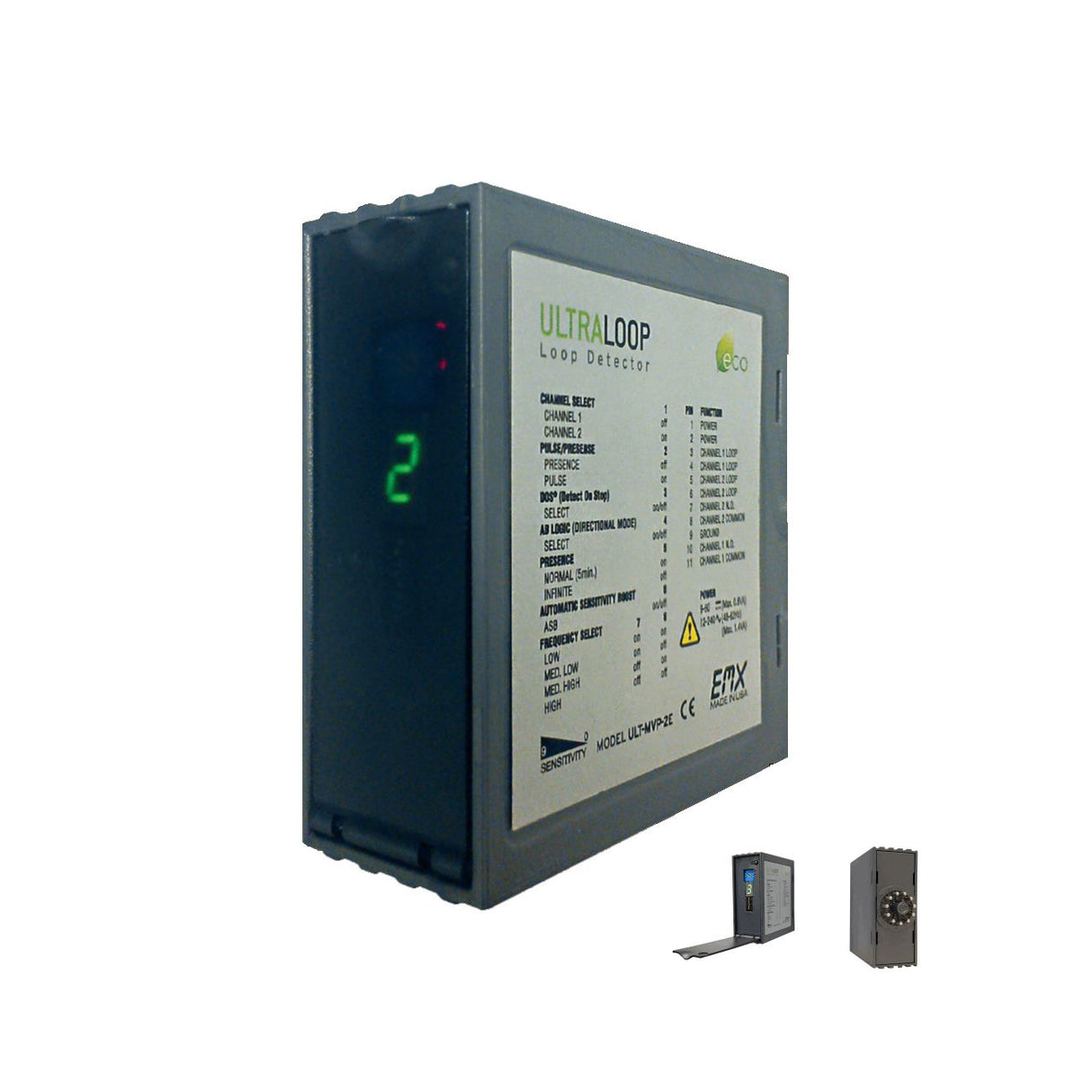 EMX ULTRA-MVP-2 Dual Channel Vehicle Loop Detector, front and back view