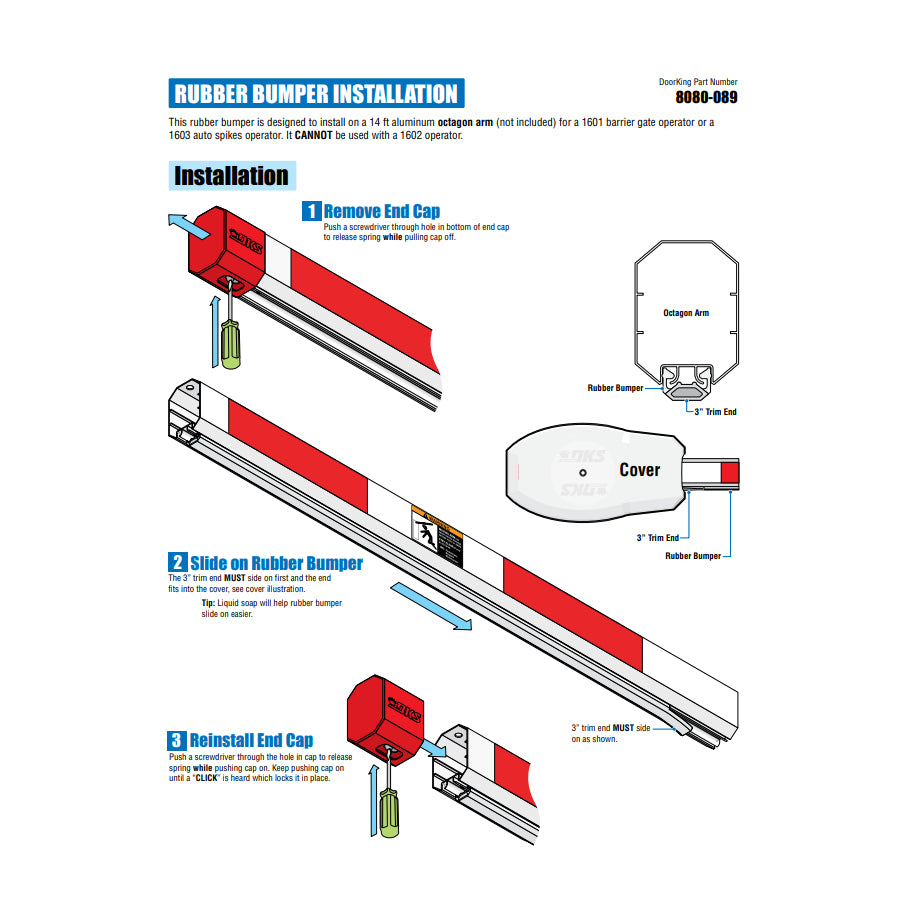 Doorking 8080-089 Safety Rubber Bumper, installation illustration