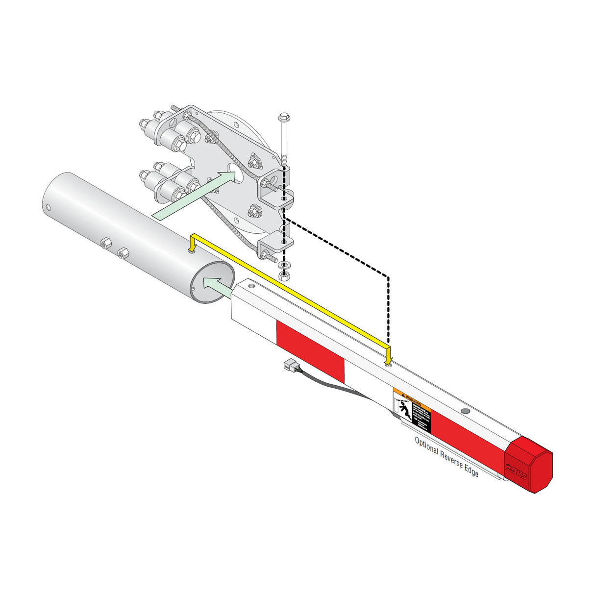 Doorking 1601-206 Arm Sleeve for Octagonal Arm, shown with arm and mounting kit