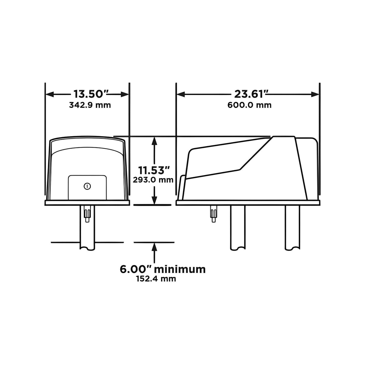 Doorking 6050 Swing Gate Opener, dimensions