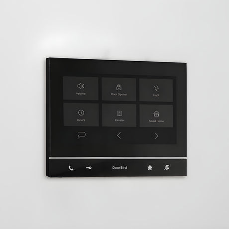 DoorBird A1103 WiFi IP Video Indoor Station, Black Edition mounted on a wall | Elitegates.net