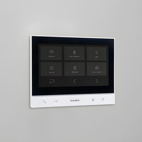 DoorBird A1103 WiFi IP Video Indoor Station, White Edition mounted on a wall | Elitegates.net
