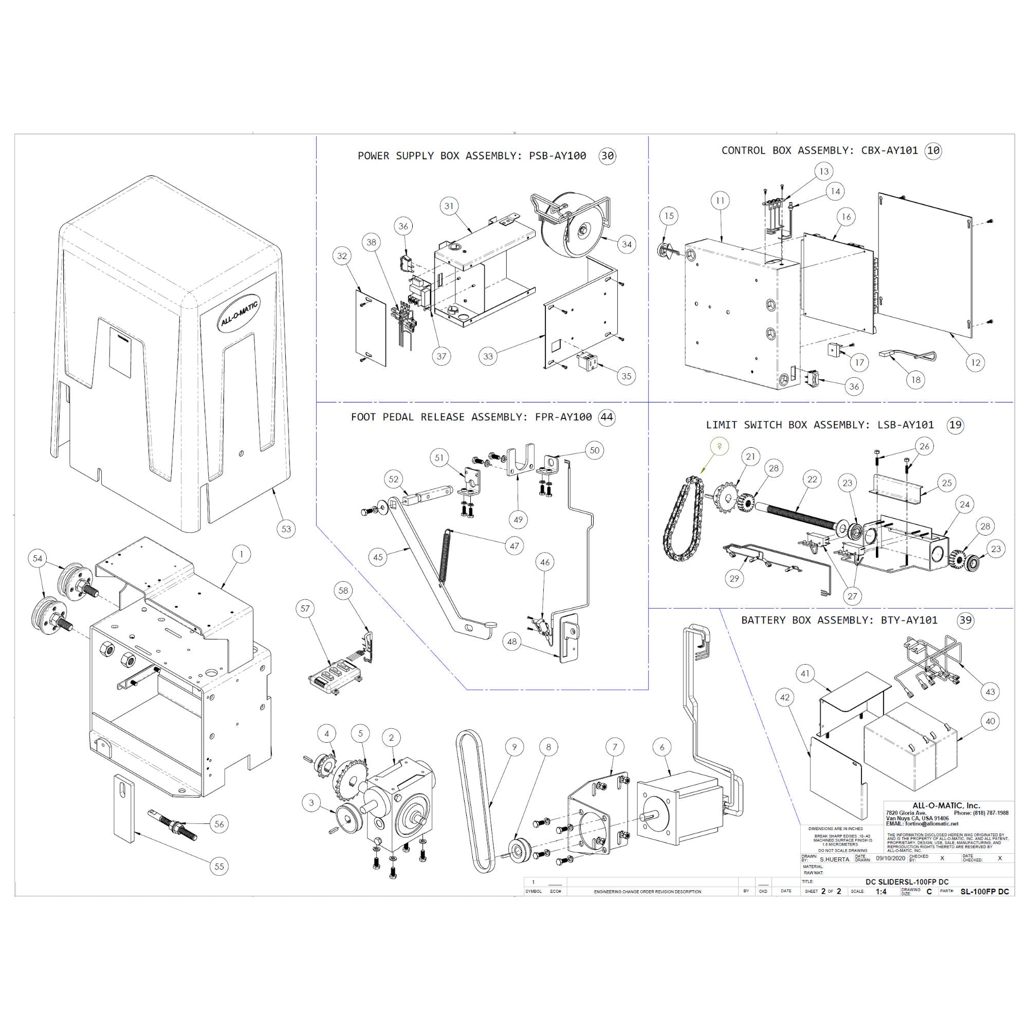 All-O-Matic SL-100FP DC Repair Parts  Diagram | Elitegates.net