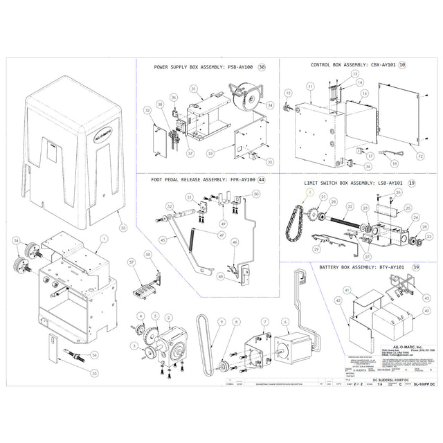 All-O-Matic SL-100FP DC Repair Parts  Diagram | Elitegates.net