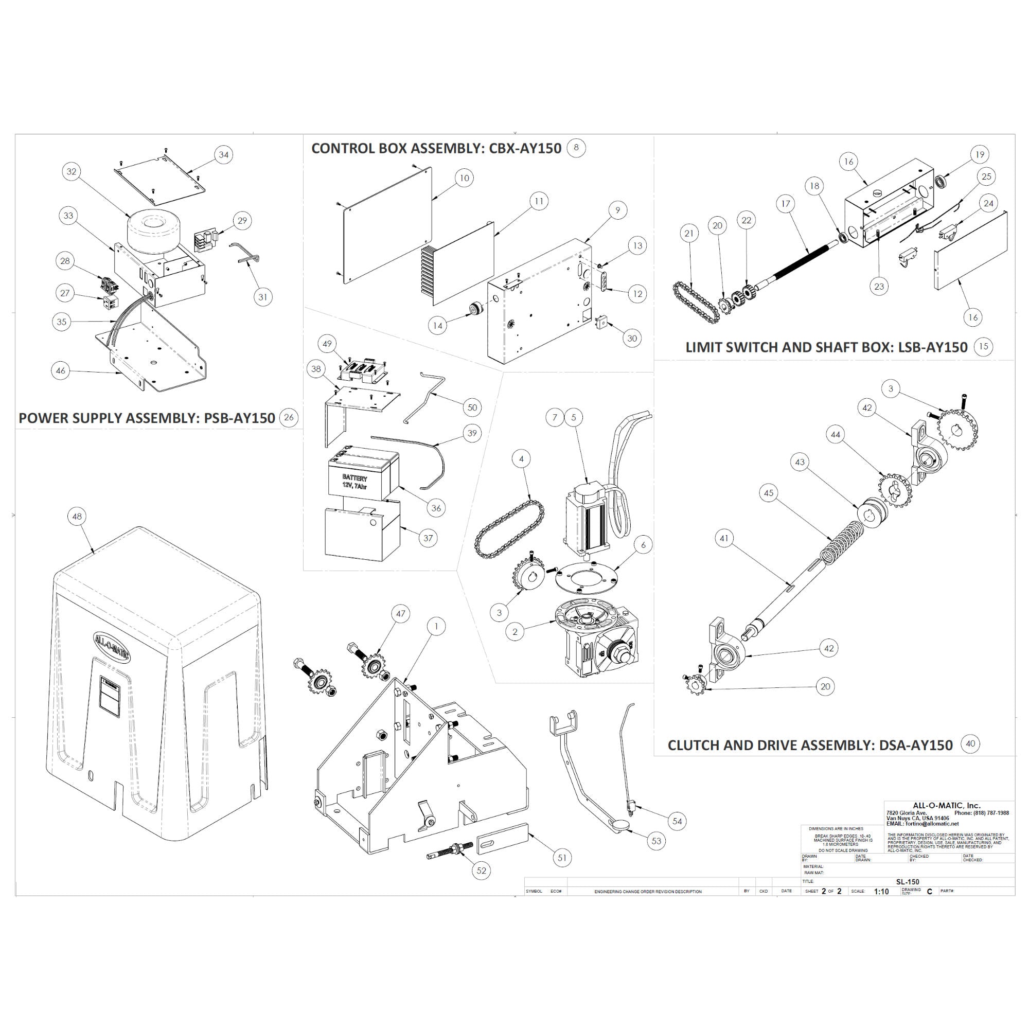 All-O-Matic SL-150 DC Repair Parts  Diagram | Elitegates.net