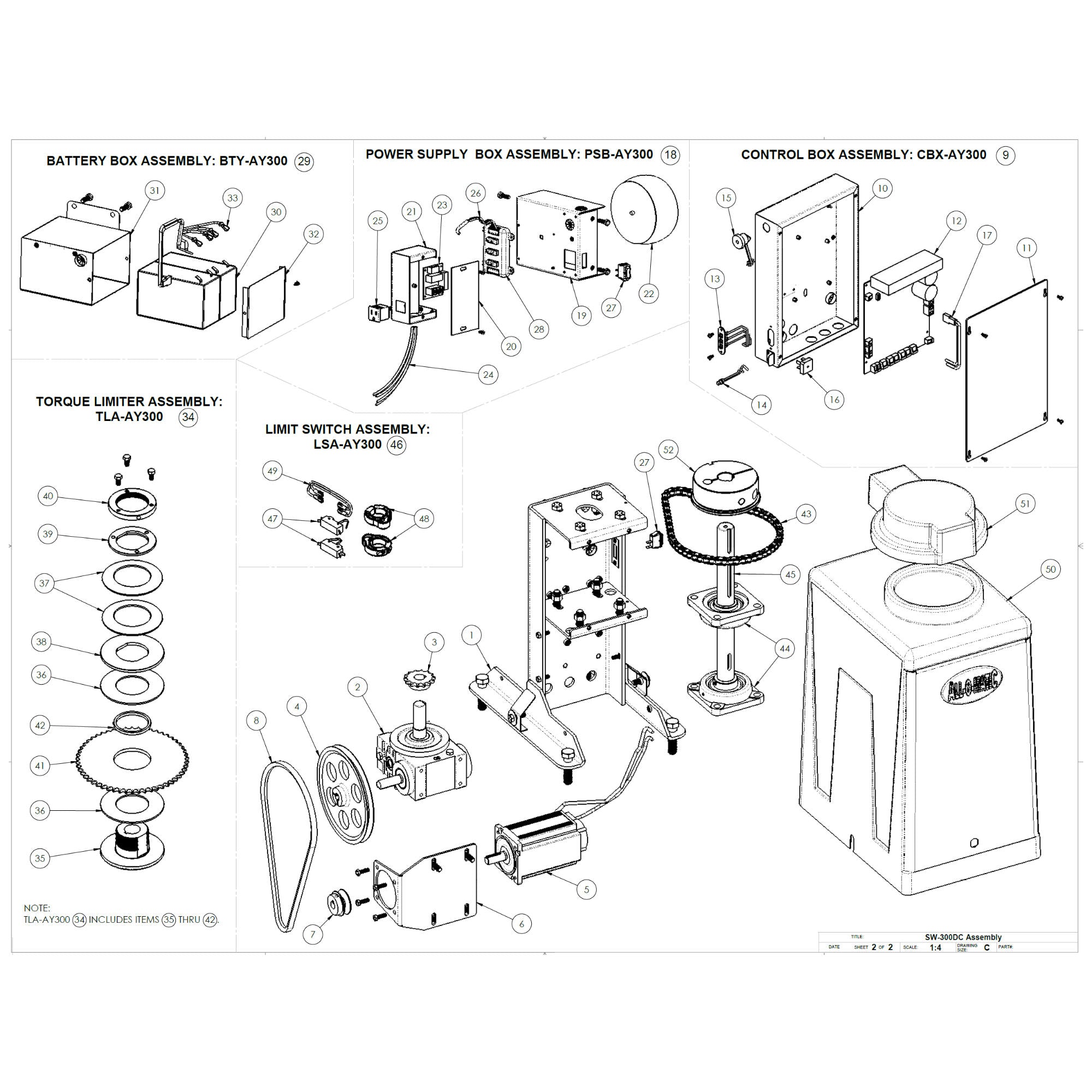 All-O-Matic SW-300 DC Repair Parts  Diagram | Elitegates.net