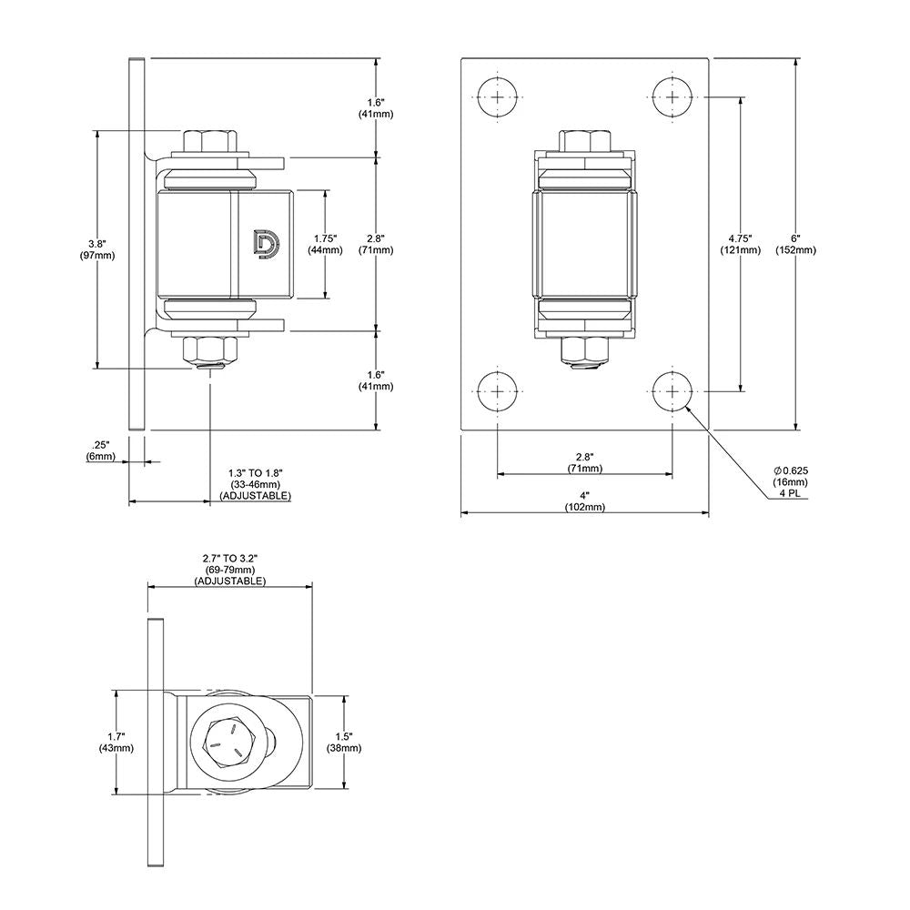 D&D CI3740 Hinge dimensions