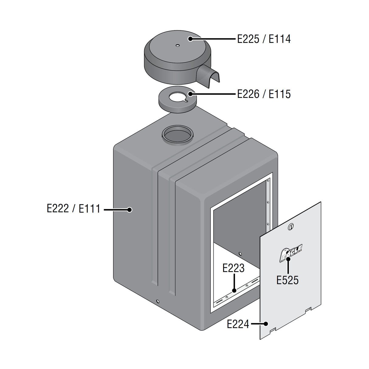 Eagle E111 Operator Cover for Eagle 100, full cover diagram with model numbers