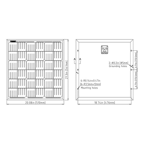 Elite 50W12V solar panel dimensions