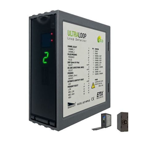 EMX ULTRA-MVP-2 Dual Channel Vehicle Loop Detector, collage of front and back | Elitegates.net