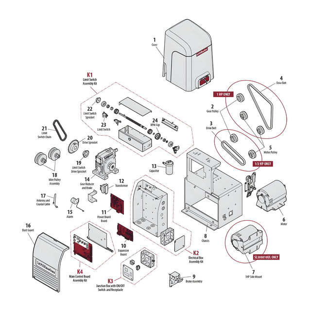 LiftMaster SL3000UL Repair Parts Diagram | Elitegates.net