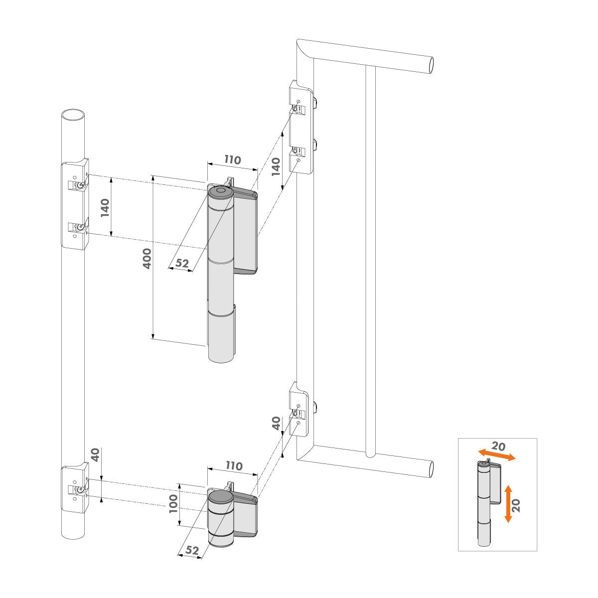 Locinox MAMMOTH180-9005 Hydraulic Gate Closer Hinge | Elitegates