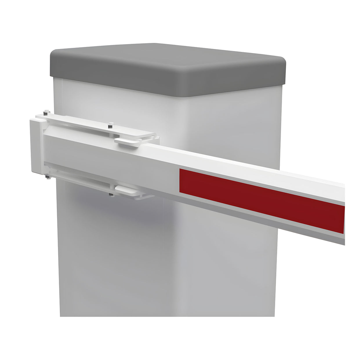 All-O-Matic MAGNA Q Barrier Gate Operator with Battery Backup, zoomed in on the arm hardware