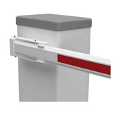 All-O-Matic MAGNA Q Barrier Gate Operator with Battery Backup, zoomed in on the arm hardware
