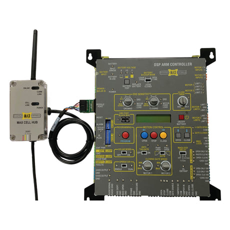 Maximum Controls - MAX CELL HUB Cellular Gateway Module, shown connected to a control board