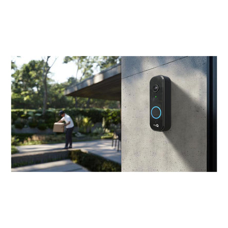 LiftMaster MYQ-D49TXXB myQ Video Doorbell, shown installed on a wall