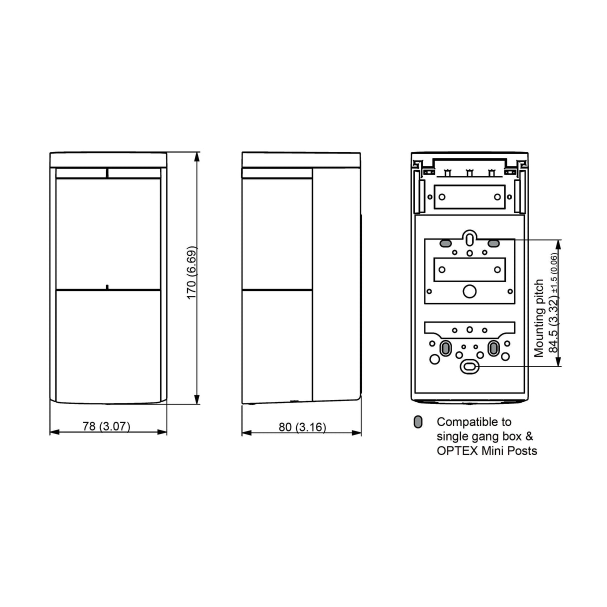 Optex OVS-02GT Virtual Safety Loop, dimensions