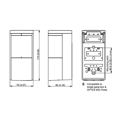 Optex OVS-02GT Virtual Safety Loop, dimensions