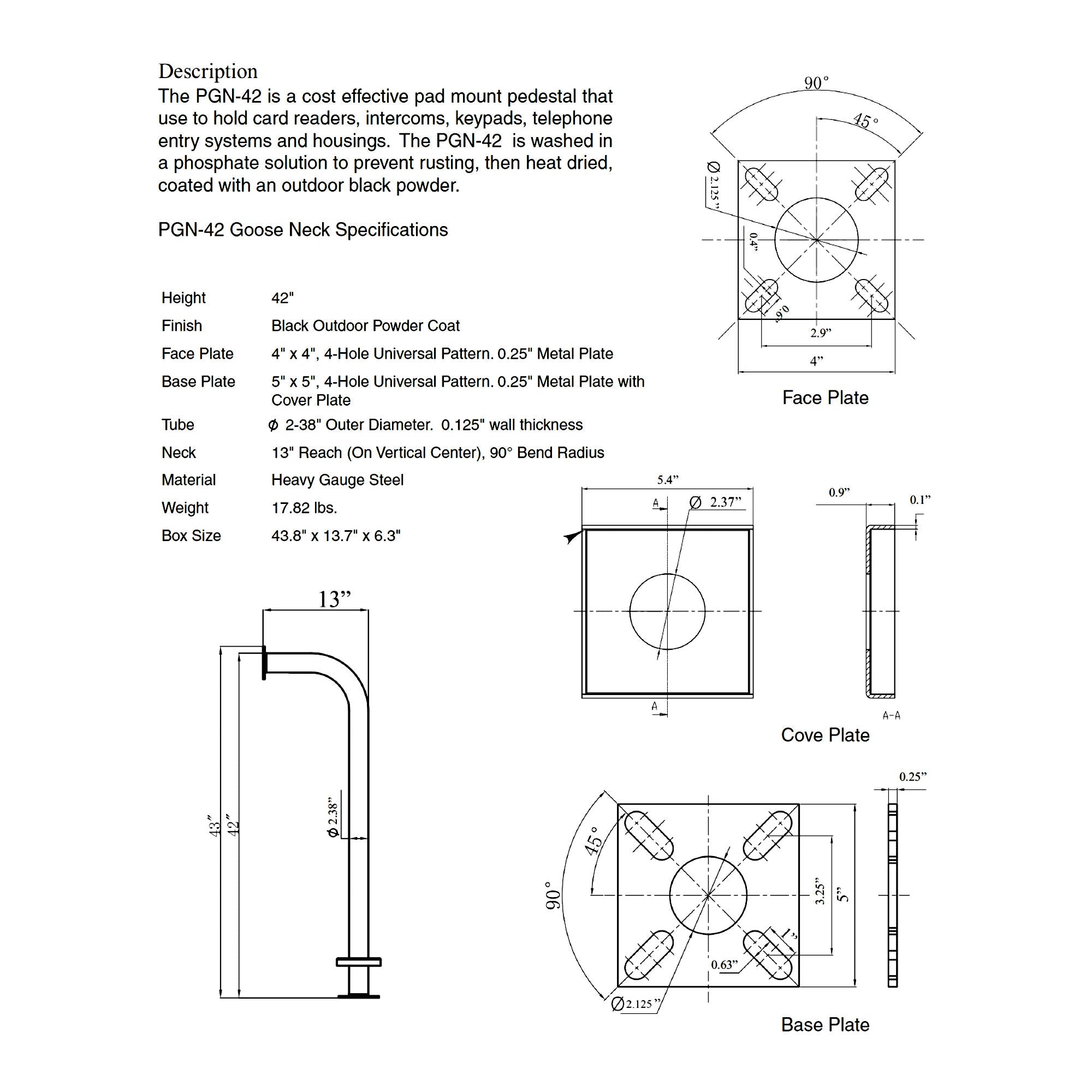 Platinum Access PGN-42 Gooseneck Pedestal Post 42 Inch – Elite Gates